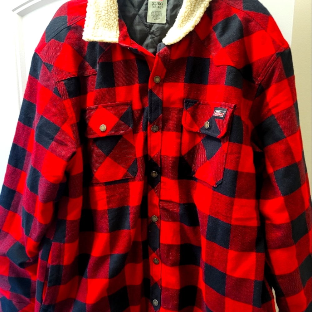 Vintage Dickies Jacket Buffalo Plaid Cotton Sherpa Lined Shacket Zip Red Mens XL